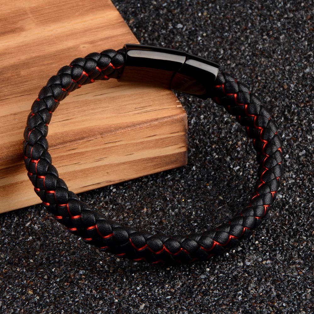 Mode Roestvrij Staal Lederen Armband Magnetische Sluiting Charm Handgemaakte Gevlochten Streep Armbanden Voor Mannen