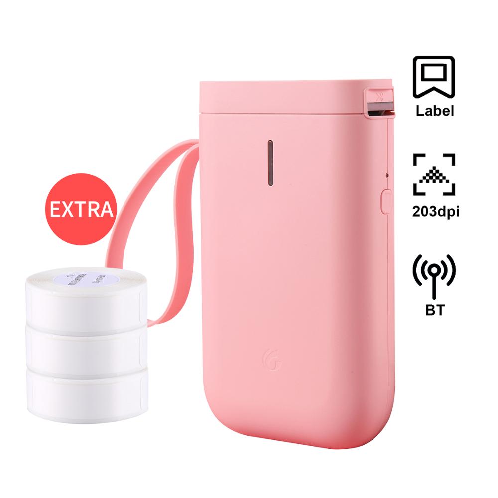 D11 WirelessThermal Label Printer Handheld Label Maker Machine Portable Price Sticker Printer Pocket Wireless Office Printer: Pink add 3Rolls