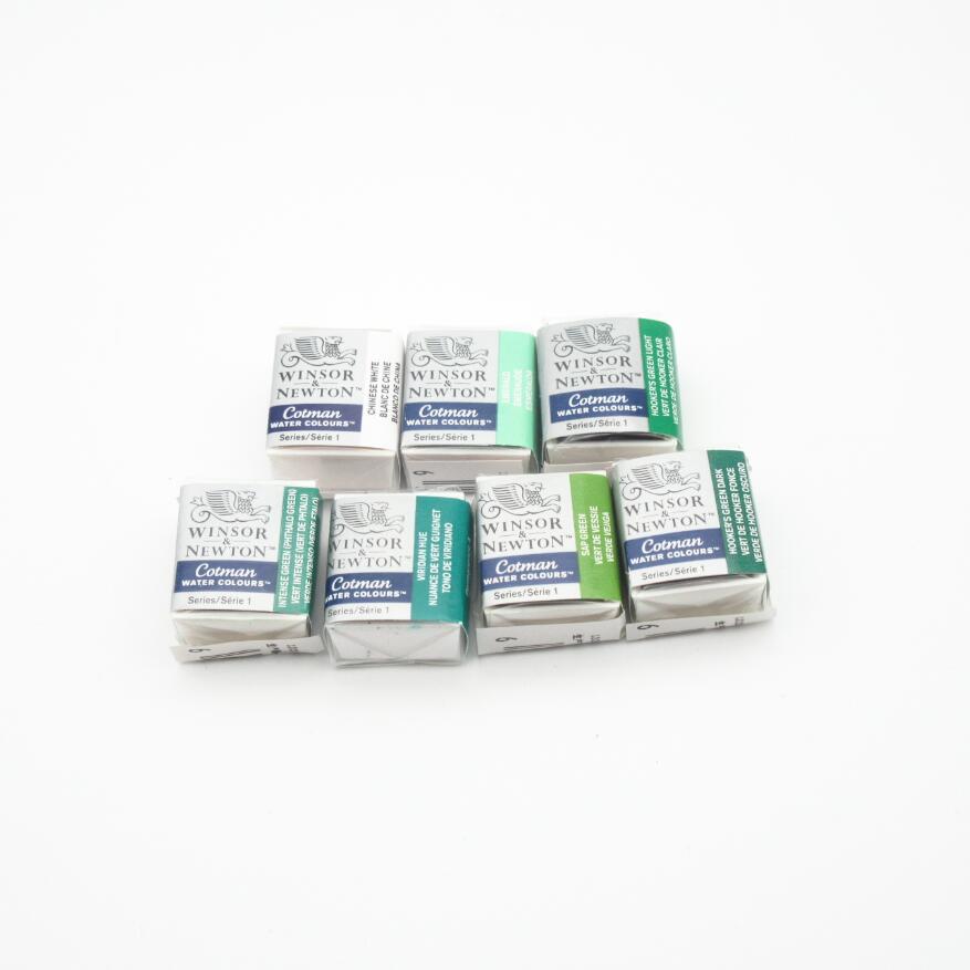 Winsor & newton cotman solid akvarellmaling halvpanne 40 farger blå akvarellpensler: Grønn tone