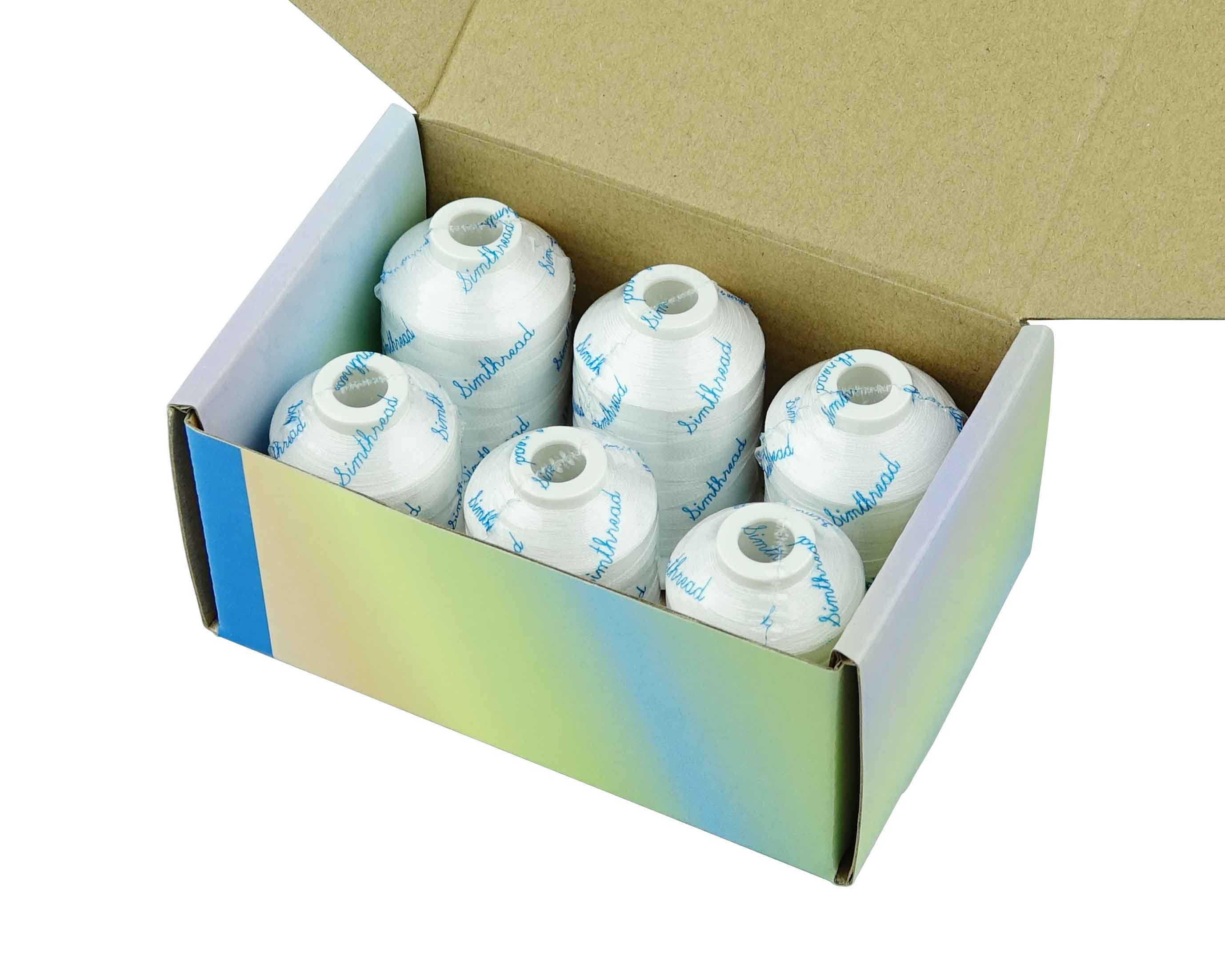 Simthread Polyester Embroidery Machine Thread White and Black Available 6 Spools/Kit, 1,100 yards/spool: 6 spools white