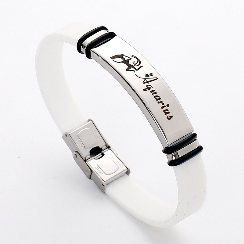 12Mm Men's and Women's Black Leather Bracelets, Stainless Steel Bracelets Layered Stitched Leather, Twelve Constellation Bracele