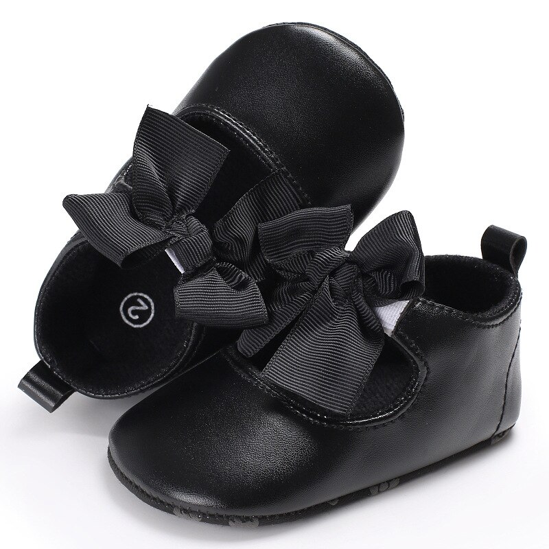 0-18m peuterschoenen voor meisjes, zachte pu-prinsessenschoenen, mocassins, strikverband, babyschoentjes voor de prewalker en geboren baby: Zwart / 3