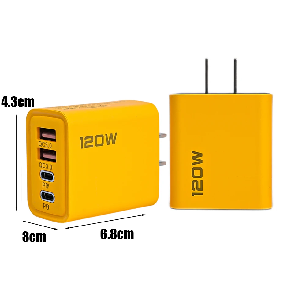 120W Fast Charging 4 Ports Mobile Phone Charger QC3.0 USB Type C Chargers Dual PD Wall Adapter EU/US/UK Plug for iPhone15 Xiaomi: CH