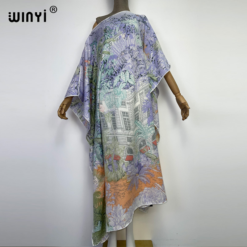 Midden-oosten 2022 Winyi Winter Vrouwen Afdrukken Elegante Boho Kleding Badpak Kaftan Party Lange Jurk