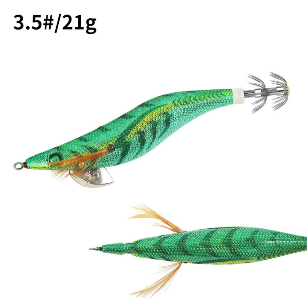 Señuelo de pesca de 13cm y 21g, anzuelo de calamar Artificial, plantillas de calamar noctilucentes, plantillas de sepia, señuelos giratorios, camarones de madera para pesca en el mar: YELLOW