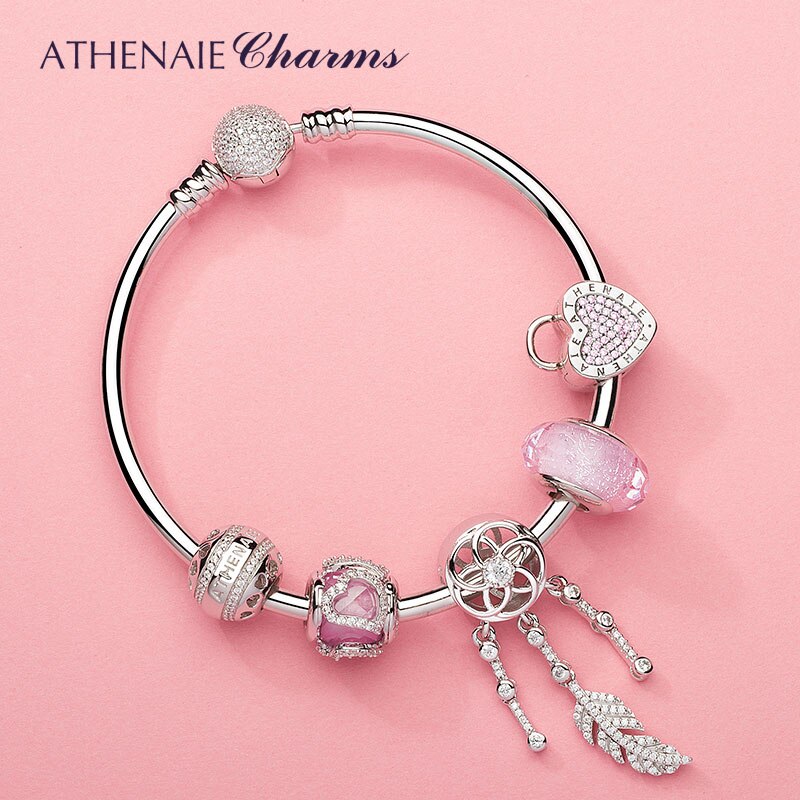 ATHENAIE 925 Sterling Silver Charms Pave Clear CZ Lock Your Promise Clip Stopper Beads Fit European Bracelet & Necklace Jewelry