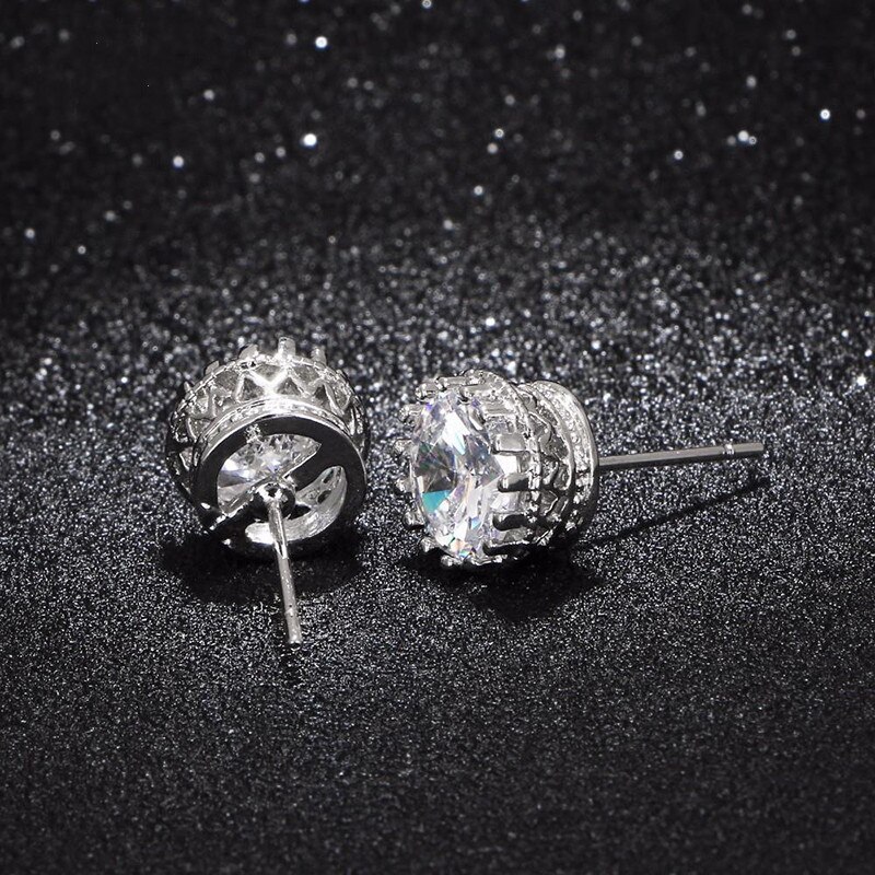 Stud Earrings For Women Solid S925 Silver Cubic Zirconia Brincos Bridal Wedding Engagement Fine Jewelry E001