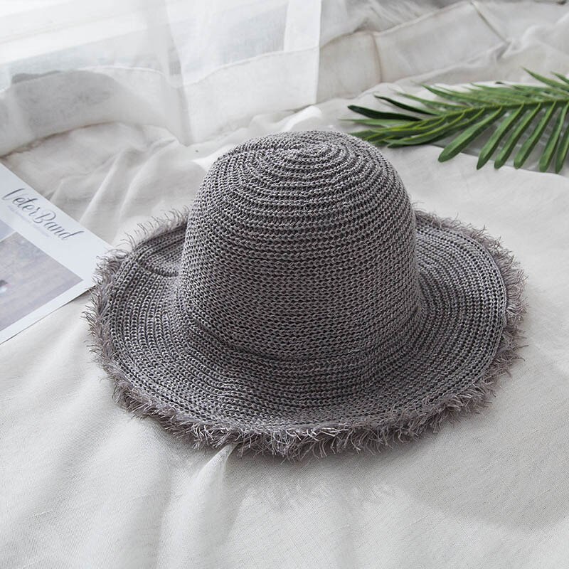 Sombreros Boater de verano para mujeres, sombrero de paja para mujeres y niñas, sombrero de playa de encaje Panma, sombrero flexible plegable de viaje para mujeres: gray