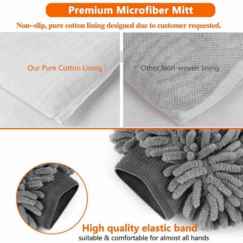 Gant de lavage de voiture grande taille-gant de lavage en microfibre Chenille Premium et serviettes en microfibre-non pelucheux-sans rayures (2X serviettes +