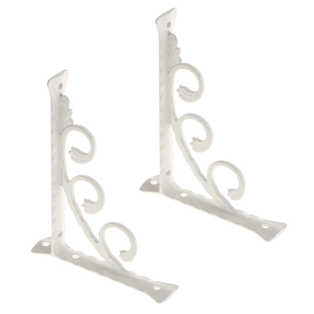 2Pcs L Shaped Wall Mounted Shelf Bracket Metal Hanging Holder White for decorative home/office shelves or mounting cisterns