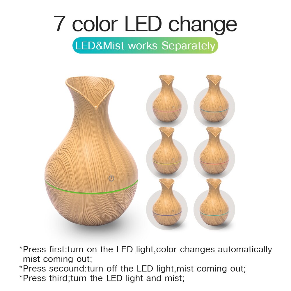 Mini Electric Air Humidifier USB Ultrasonic Aroma Essential Oil Diffuser Wood Grain Cool Mist Maker LED Light For Home Office