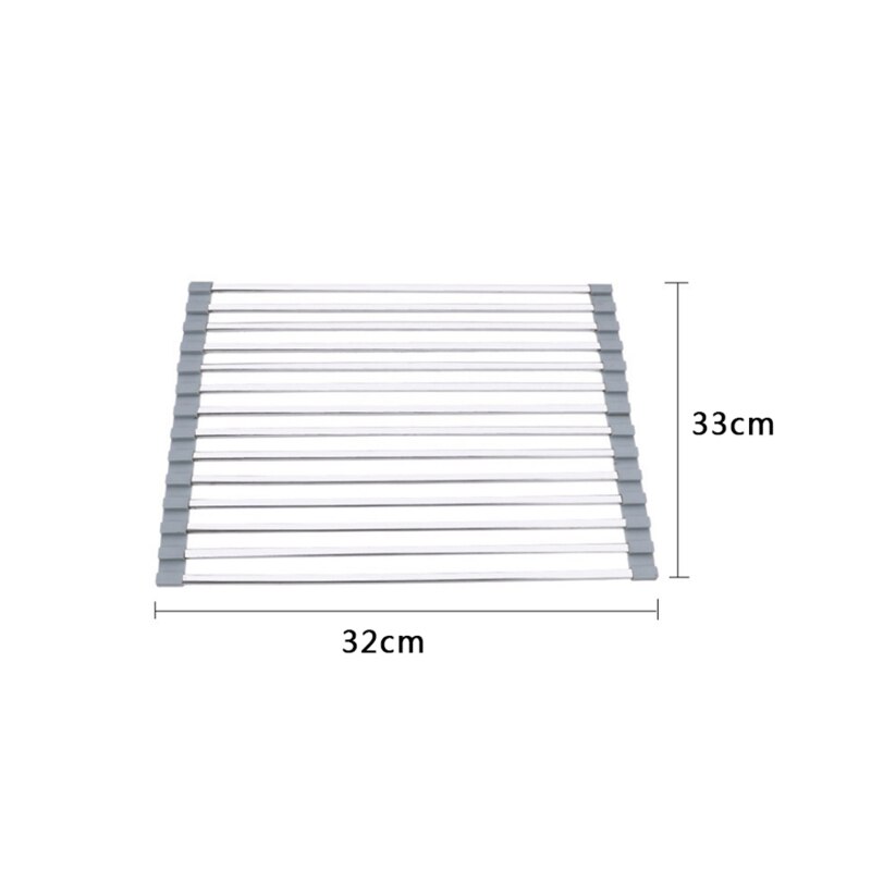 Dish Drying Rack Multi-Use Kitchen Drying Rack Over Sink Foldable Fruit Vegetable Meat Organizer Tray Drainer: gray 32x33cm