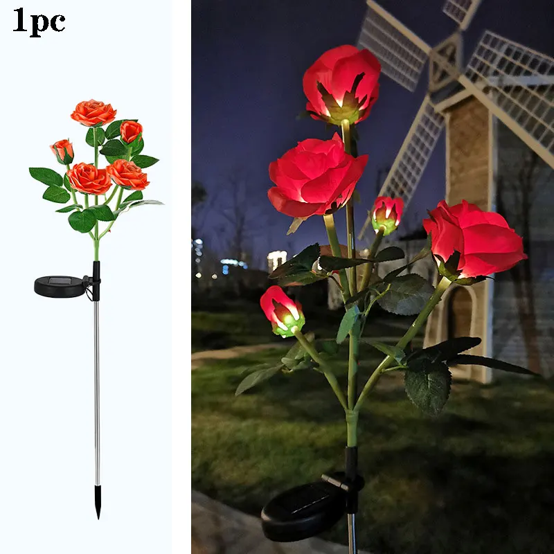LED-verlichting op zonne-energie Rose gazonlamp rood blauw geel roze witte bloemlantaarn 5-kops buitenlicht voor bruiloft binnenplaatsdecoratie