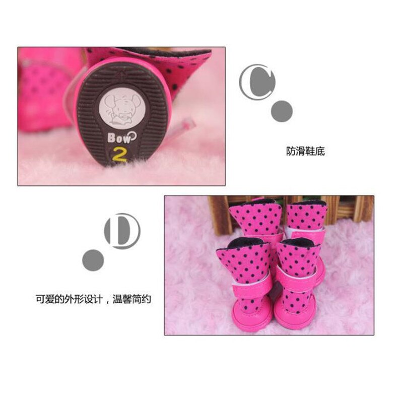 Anti-slip winter warm Hond laarzen waterdichte Elastische Dot pet cat Schoenen voor Kleine honden Teddy Puppy zachte bodem