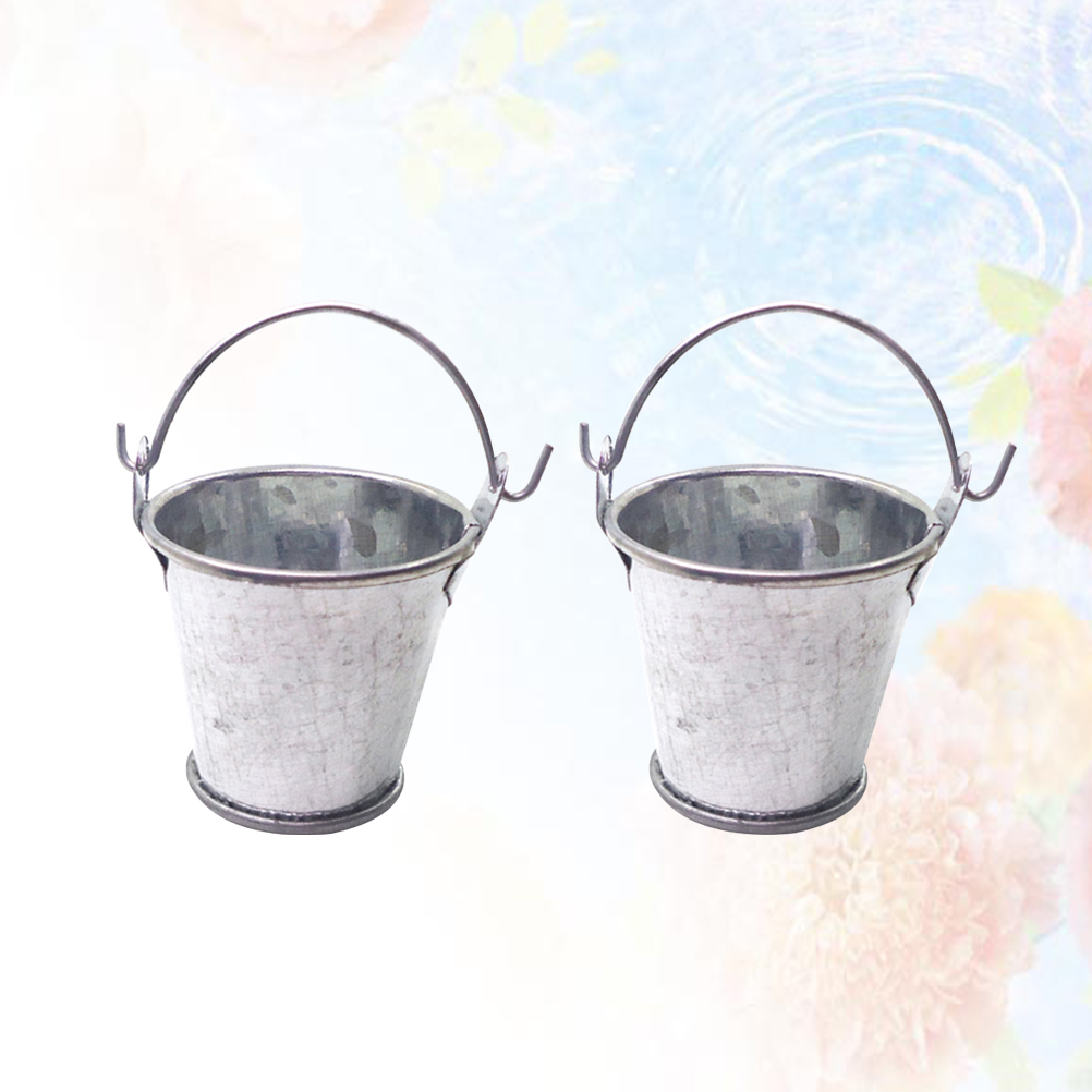 2 Stuks Mini Gegalvaniseerd Emmers Tin Emmer Emmer Model Mini Tuin Miniatuur Metalen Emmers Kind