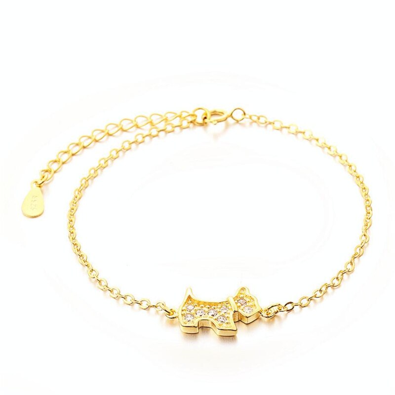 WYEAIIR-Pulseras ajustables de Plata de Ley 925 para mujer, PERRO DULCE de cachorro de circón exquisito Simple