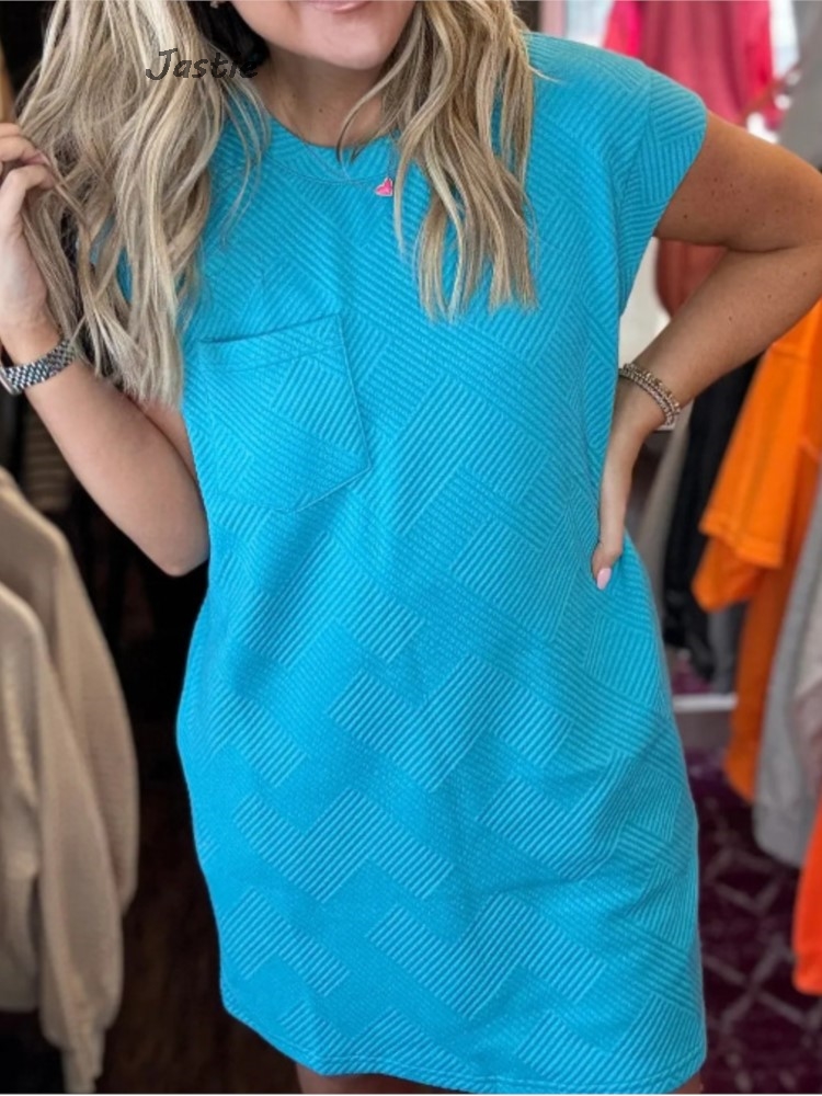 Casual Jurk Dames - Ronde Hals Zakje Korte Mouw Losse A-lijn Mini Polyester
