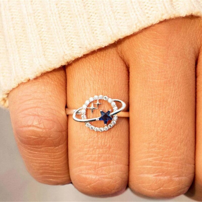 Zirkoon Crystal Star Planet Ringen Voor Vrouwen Vintage Engagement Wedding Ring Verstelbare Open Manchet Ring Vrouwelijke Sieraden Bague