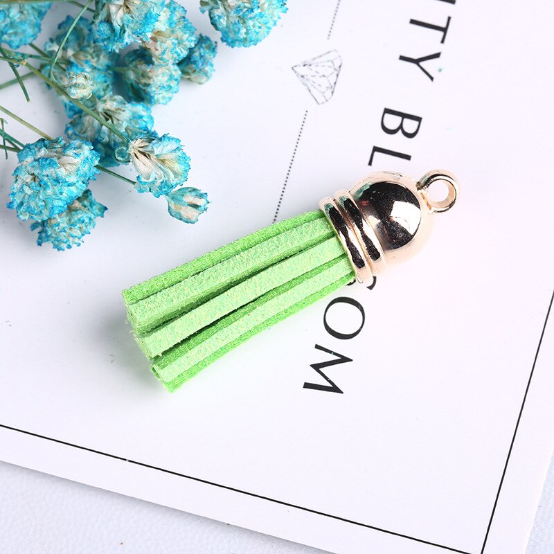 Pompon en cuir Vintage 38mm, 10 pièces, pour porte-clés, sangles de téléphone portable, bijoux frange en Fiber daim, résultats de bricolage: Light Green