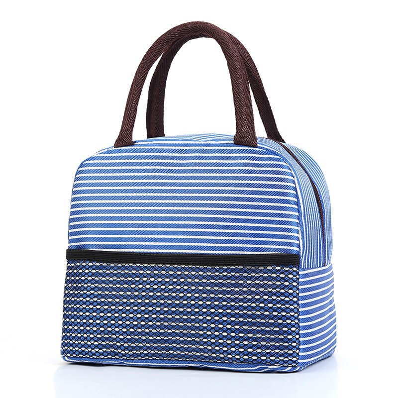 Mesh Streep Isolatie Zak Waterdichte Lunch Picknick Tassen Unisex Kids Verdikte Aluminiumfolie Ice Pack School Voedsel Opslag Handtas: Blauw