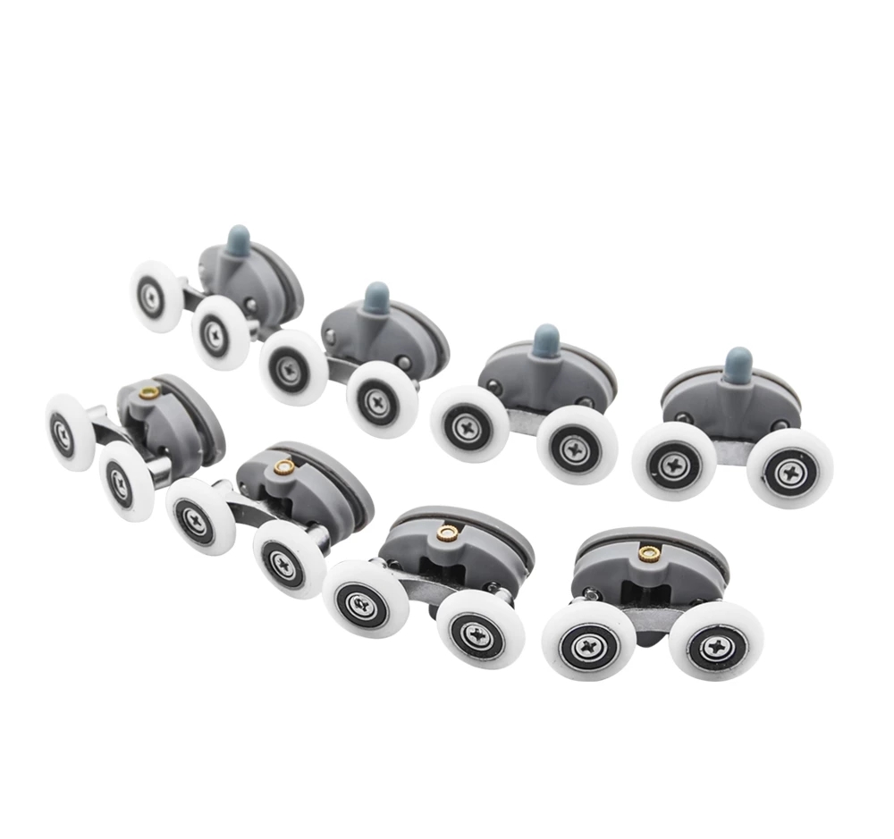 Kit de roulettes pour portes de cabine de douche, 8 pièces, roue 23 25 27mm, double inférieur supérieur avec bouton de montage pour verre: YELLOW / 23mm