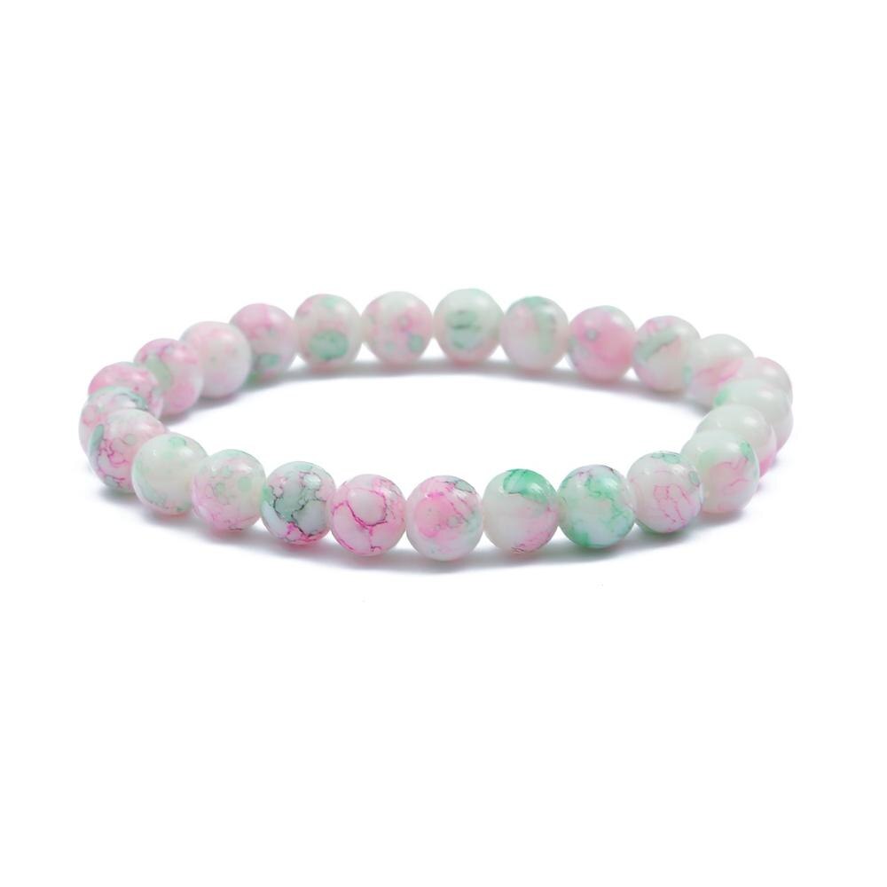 1pc/ loten 8mm veelkleurige patronen glazen kralen armband voor vrouwen en mannen beste firend sieraden 19cm/- snarige: Roze