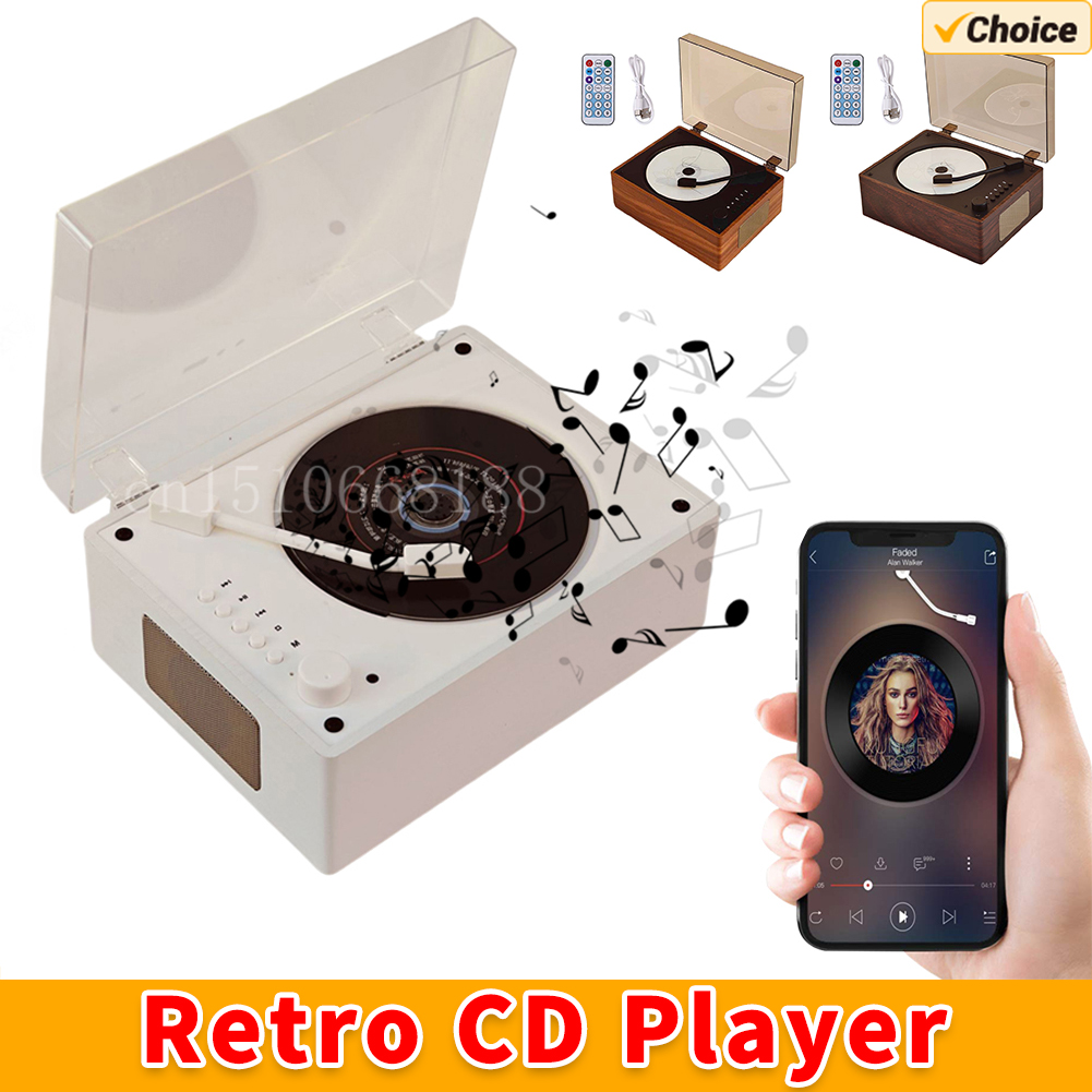 Retro CD Player Rechargeable Wireless Bluetooth 5.0 Speaker Portable Home Music Player USB 3.5mm AUX Desktop CD Player for Phone