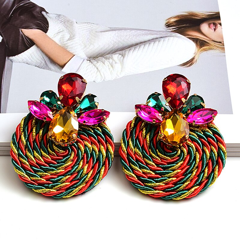 Kleurrijke Kristallen Oorbellen Strass Handgemaakte Ronde Earring Sieraden Accessoires Voor Vrouwen: Multicolor