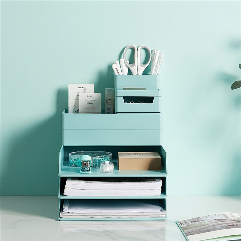Office Stackable Storage Box Desktop Multi-purpose Stationery Document Paper Organizer Tray A4 File Folder Phone Pen Holder Box