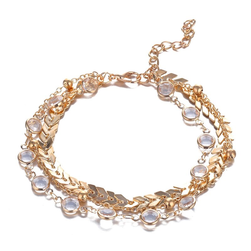 Fnio Crystal Pailletten Enkelbandje Set Voor Vrouwen Beach Voet Sieraden Vintage Verklaring Enkelbanden Boho Stijl Sieraden Zomer Party 3 Stks/set: Gold-color