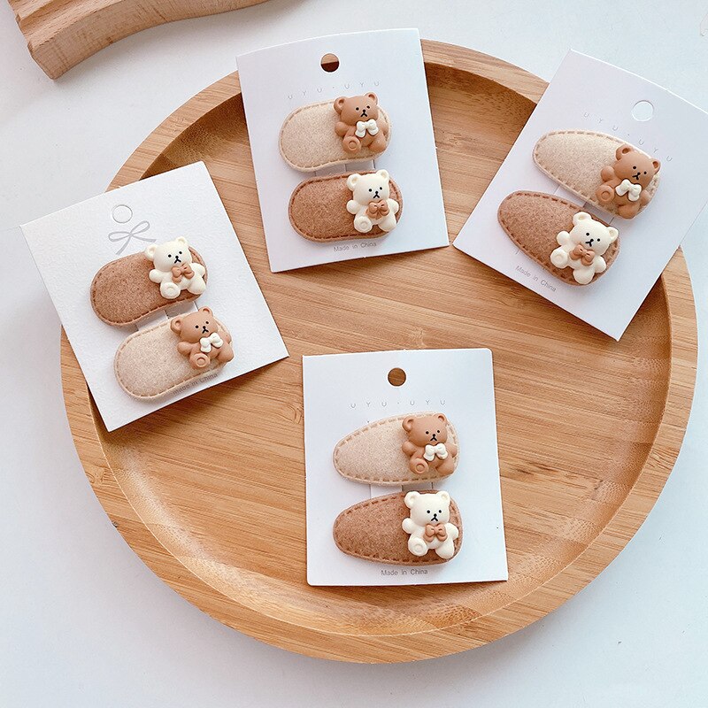 2 pçs/set bonito mini pequeno urso grampos de cabelo crianças pino para o bebê meninas moda novo 2022 criança acessórios bandana