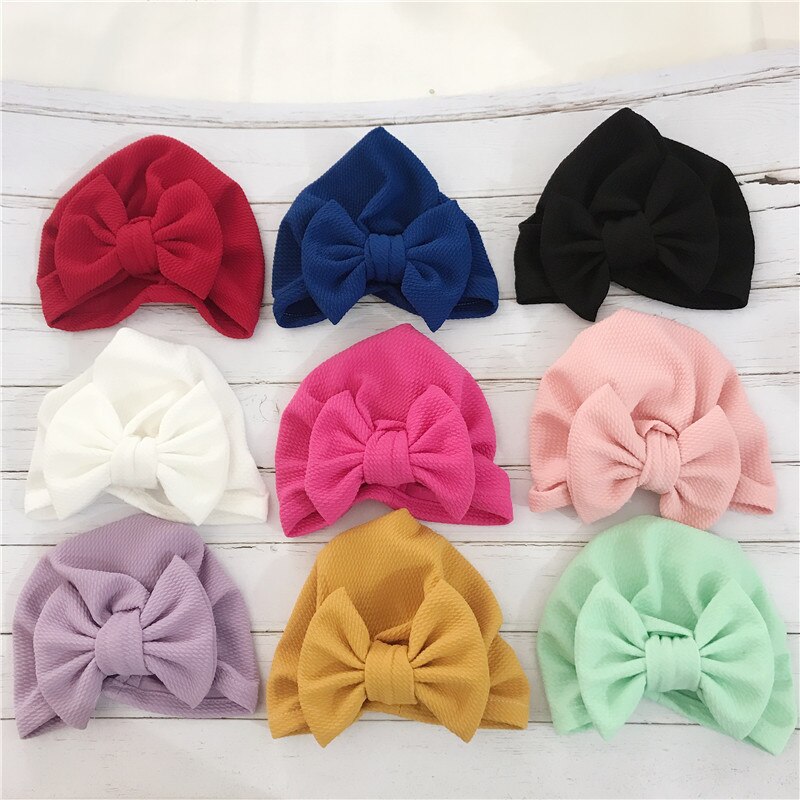 1pcs Solid Cotton Big Bow Hat Baby Kids Headbands Soft Comfortable Cat Turban Children Hair Accessories