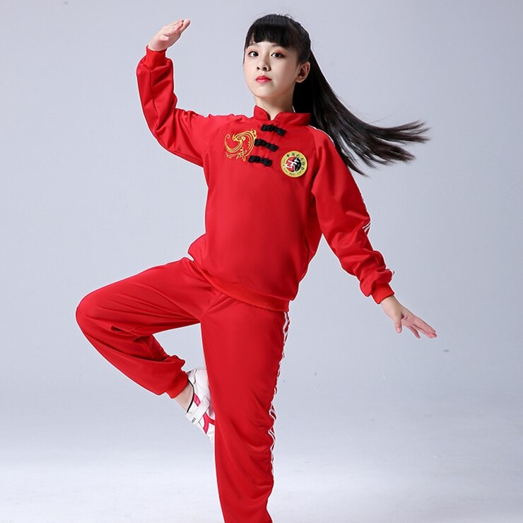 Ropa china ropa tradicional Tang traje bebé niña Shaolin Kung Fu Wushu ejercicio traje de artes marciales uniforme conjunto: Red / 130