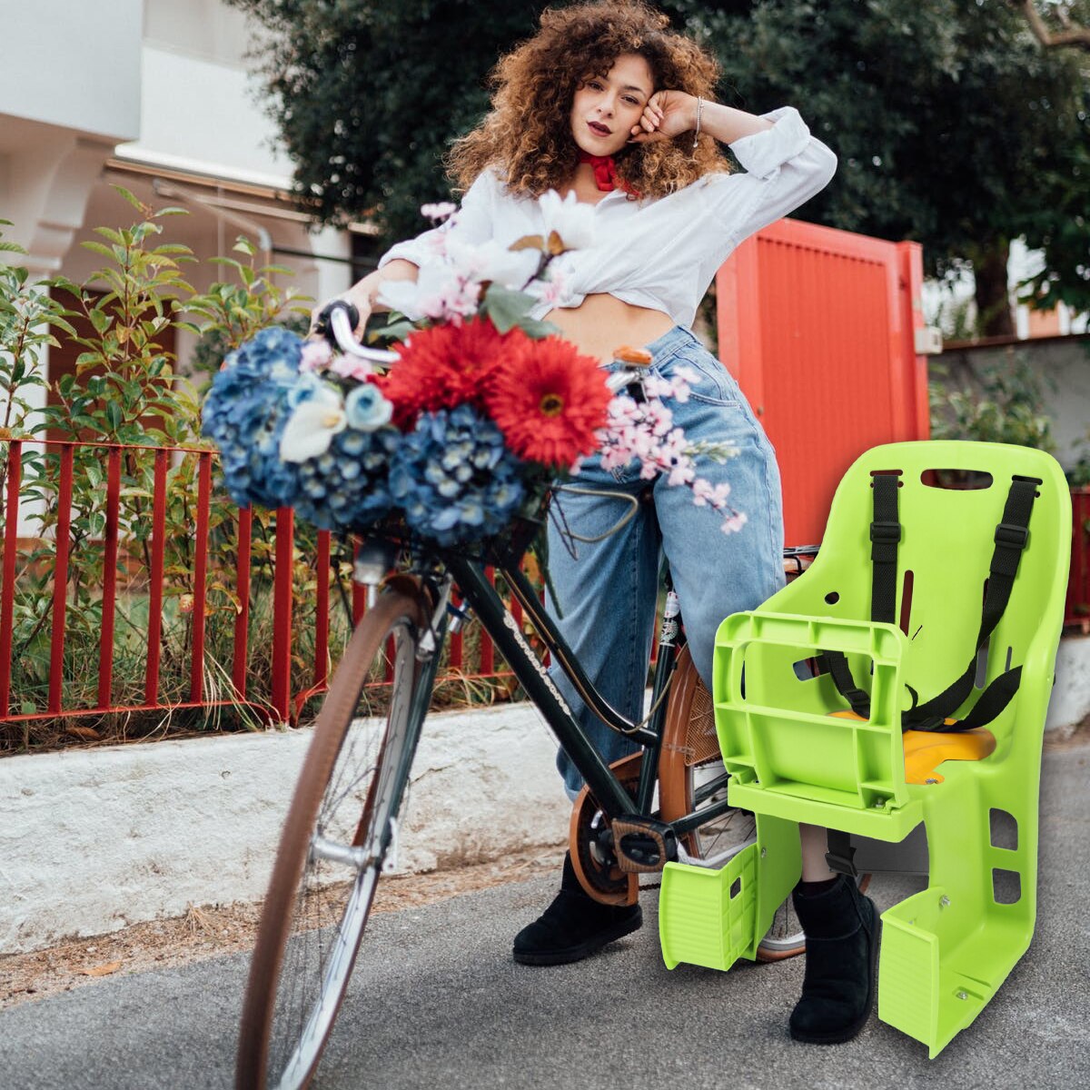 1pc snelspanner kinderzitje fietsstoeltje fiets achterzitje verstelbaar veiligheidszitje voor fiets mtb racefiets (groen)