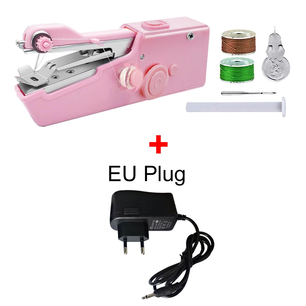 Draagbare Mini Hand Naaimachine Elektrische Steek Huishoudelijke Handheld Naaimachine Cordless Handwerken Quick Kleding Stitchin: Pink Set 1