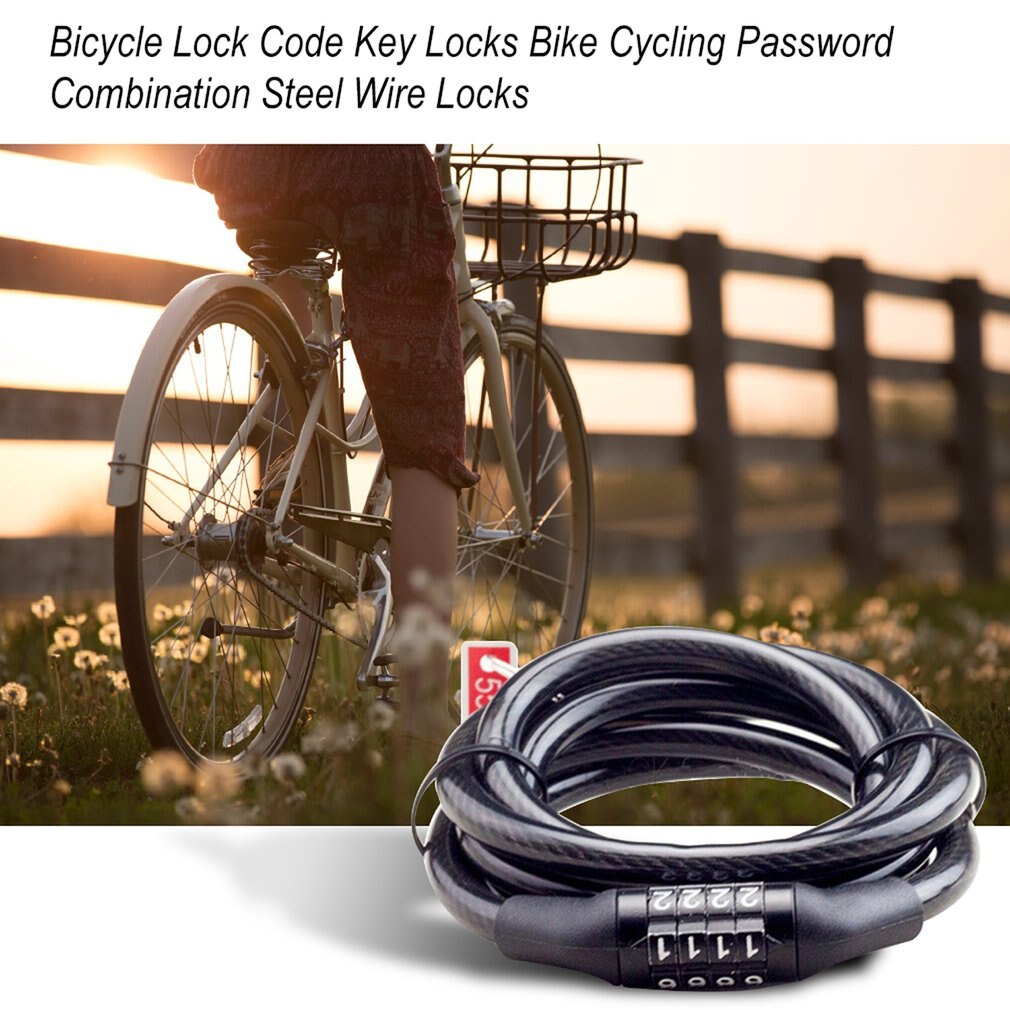 Cykellås kode nøgellåse cykel cykling kodeord kombination sikkerhed ståltråd låse cykeltilbehør