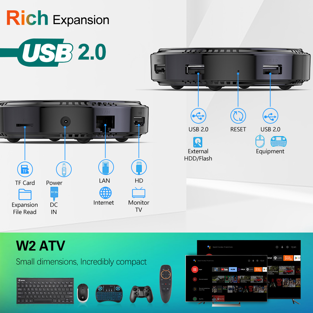 W2 atv androidtv 11.0 caixa de tv inteligente amlogic s905w2 suporte entrada 8k vídeo 4k 60fps av1 duplo wifi bt4.0 google voz media player