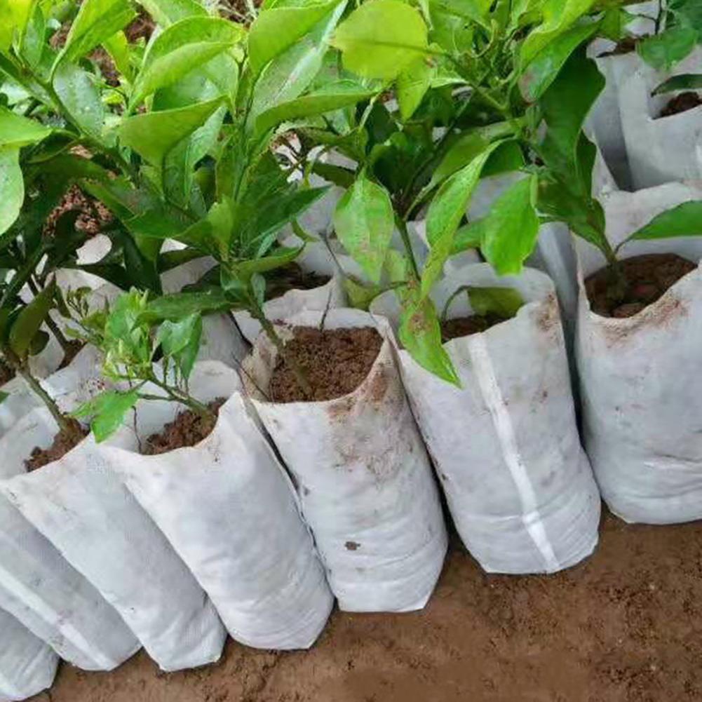 100Pcs Eco-Friendly Ventilate Bag Biodegradable Nonwoven Fabric Nursery Plant Grow Bags Seedling/Growing Planter Planting Pots
