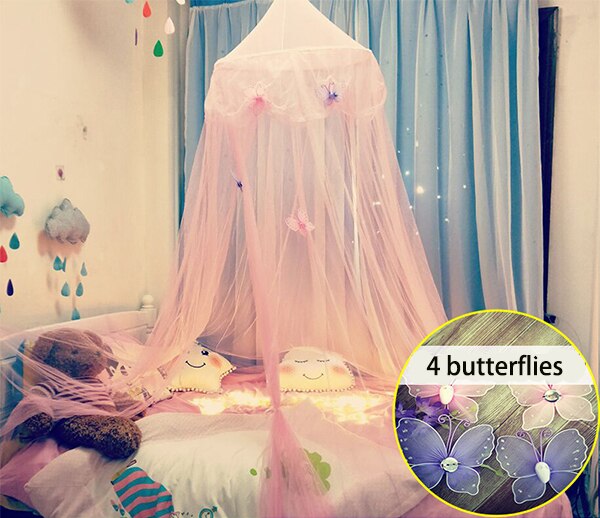 Cama colgante de 6 colores para bebés, dosel de cama, mosquitera de algodón, cortina para bebés, juego de lectura, decoración del hogar: Pink and butterfly