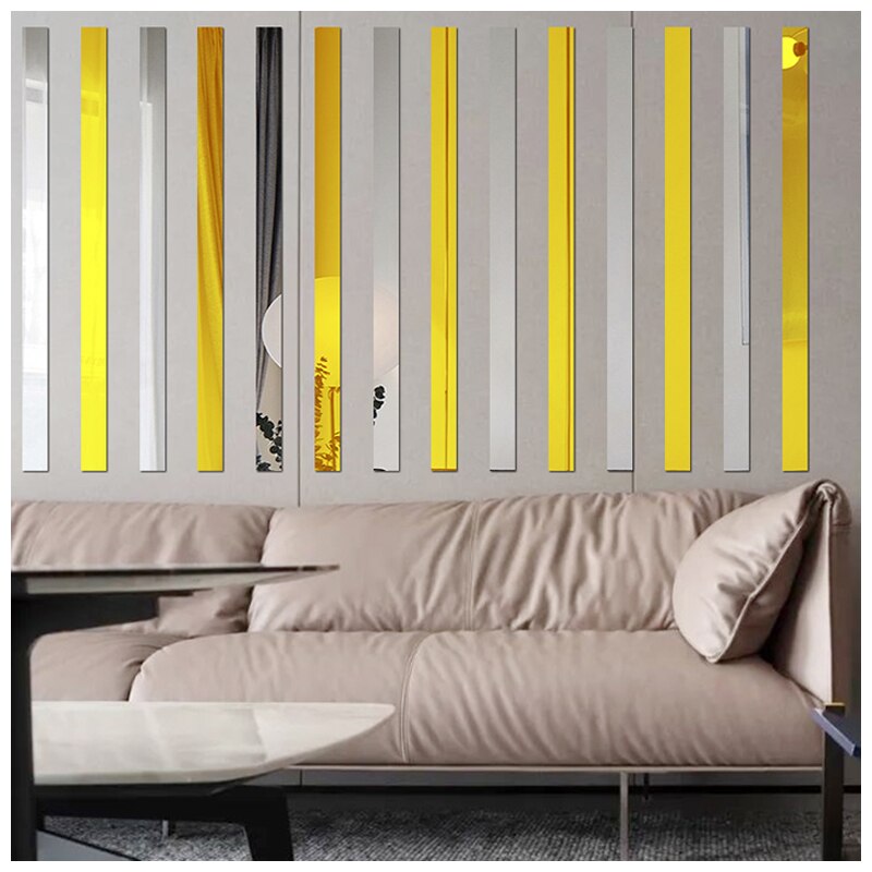 10pcs of set Ceiling Waist Line Decorative Acrylic Mirror Wall Stickers Background Simple Lines Sticer Living Room Wall Decor