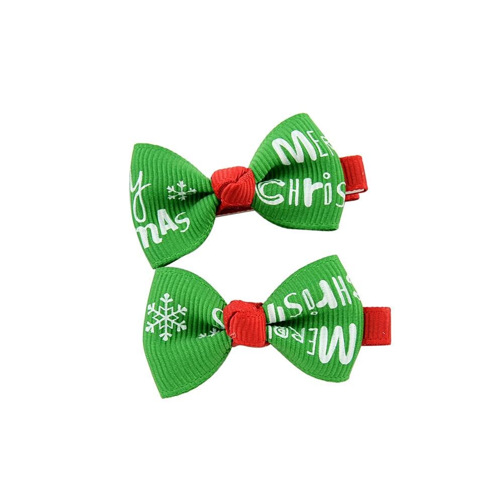 2 teile/satz Weihnachten Kleine Bogen Haarnadeln Für Mädchen freundlicher Süßigkeiten Haar Clips Haar Krawatte Baby Elastische Haar Bands Scrunchy Haar zubehör: 02-Grün