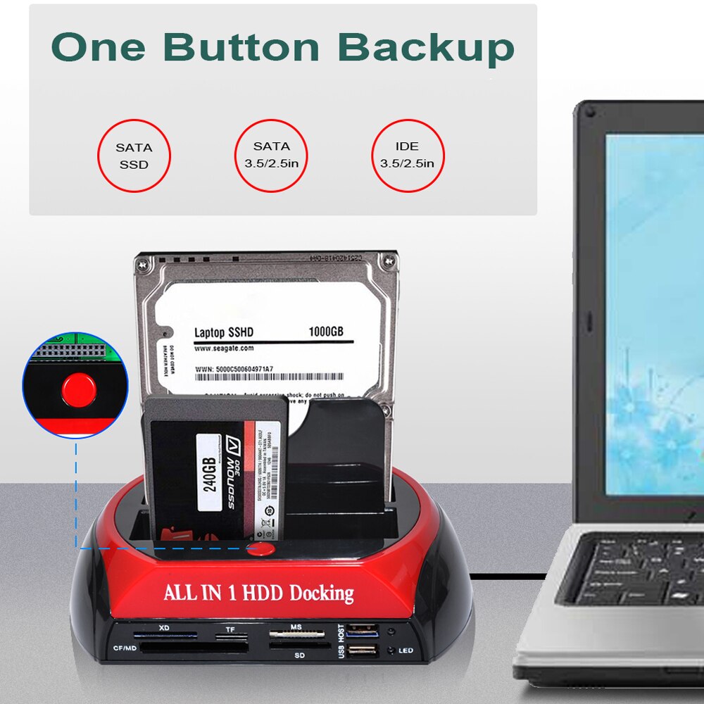 2 IDE 1 SATA USB2.0 Typ C Dual Externe Festplatte 2,5 Zoll 3,5 Zoll Dockingstation One Touch Backup OTB HUB Reader