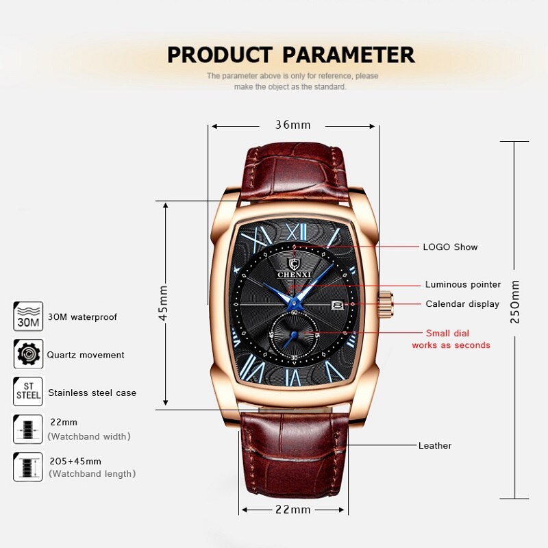 Chenxi Horloge Luxe Retro Mannen Horloges Business Waterdicht Quartz Horloge Mannelijke Kalender Romeinse Cijfers Stop Horloge