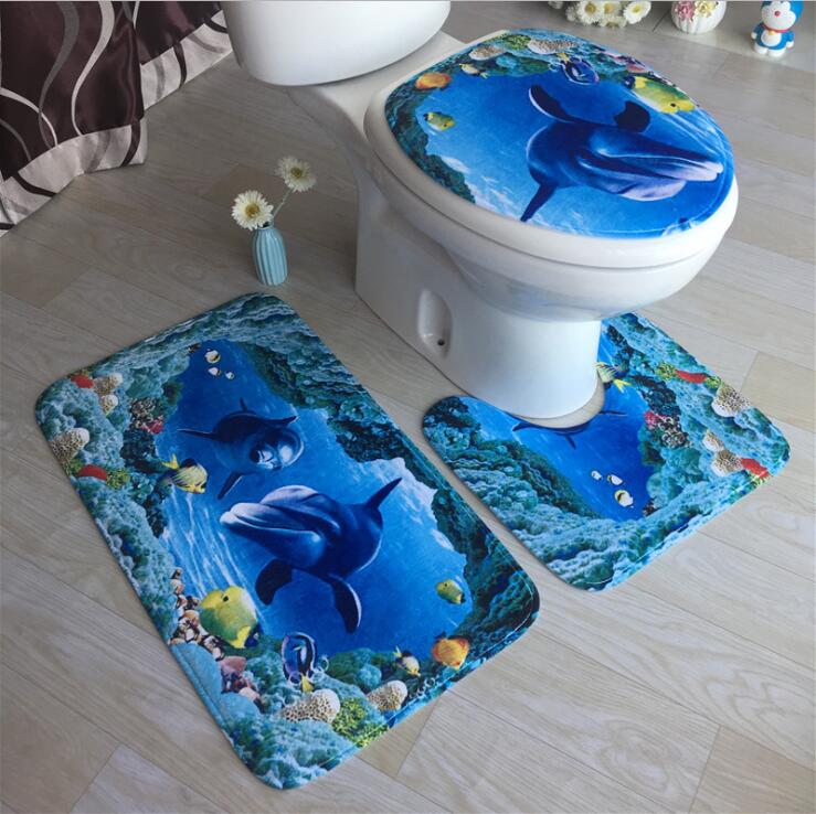 Flannel 3D Print Non Slip 3Pcs/Set Toilet Seat Cover WC Lid Toilet Cover Bathroom Pad Floor Mat Rug Carpet Vloerkleed ZCL512: 14