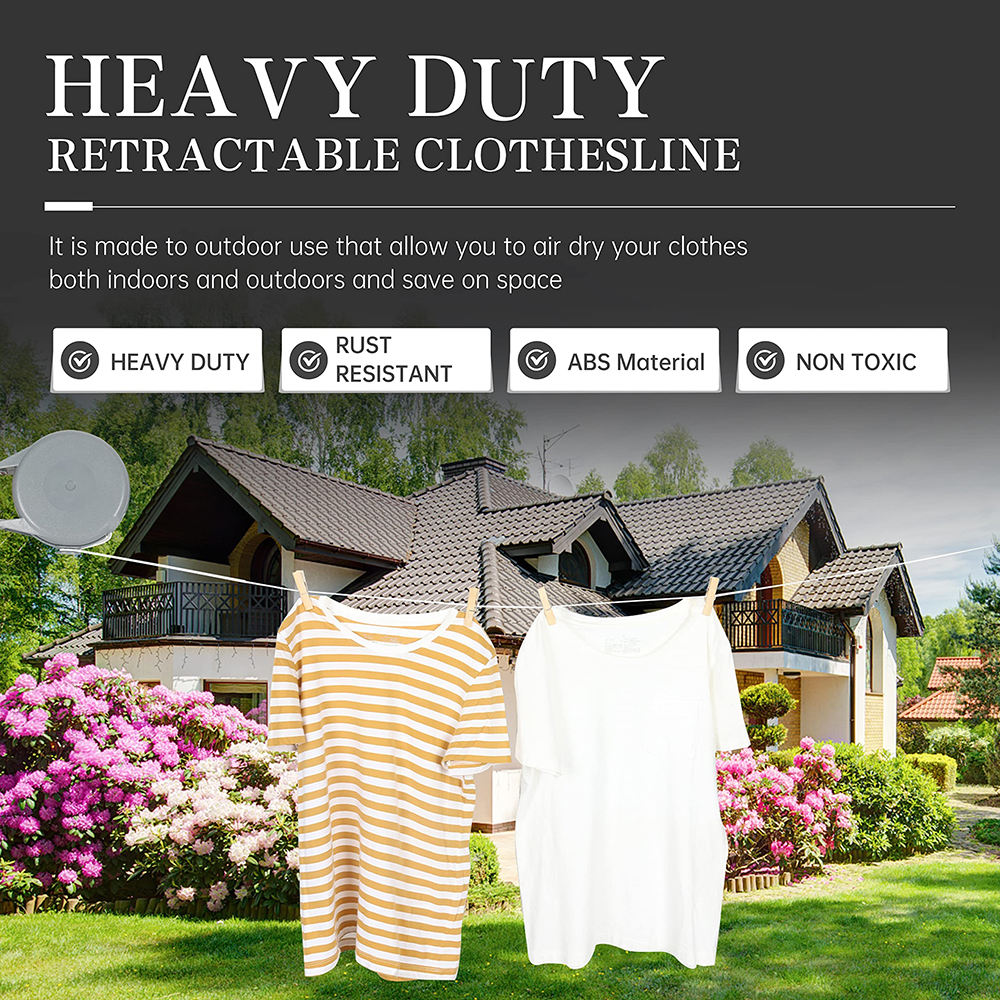 Retractable Clothesline - Portable Heavy Duty Indoor Outdoor Clothesline - 39ft PVC Retractable Single Wire Heavy Duty Wall Moun
