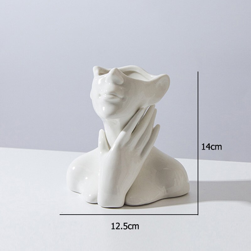 Nordisk stil blomstervase kropp halvt ansikt blomsterkrukke vase keramikk kunst håndverk hjemmedekorasjon tilbehør moderne hjemmekontor dekor: F -14cm 5.5 tommer