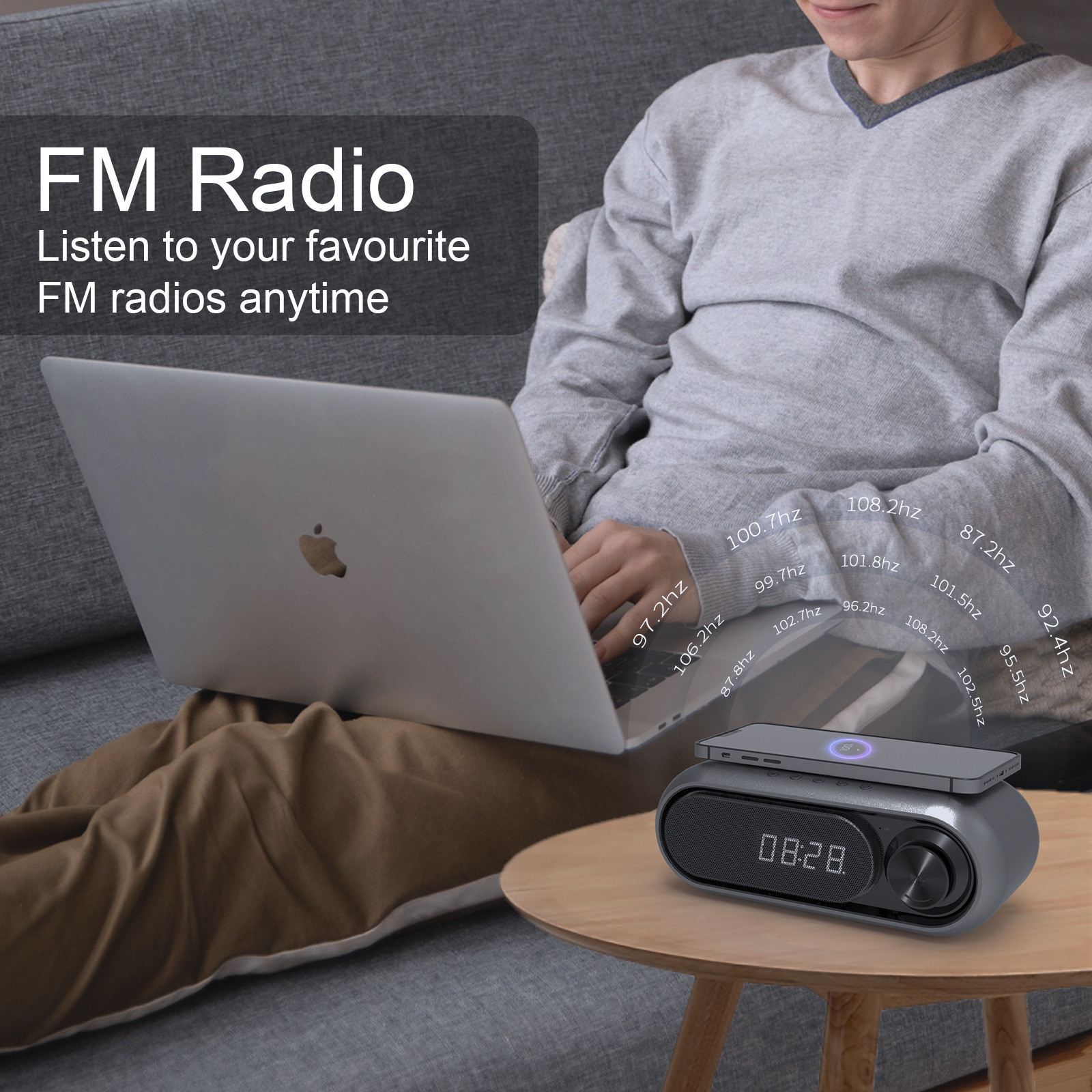 Draadloze Bluetooth Speaker Opladen Led Klok Alarm Fm Radio Tf Card Speaker Met Draadloze Oplader