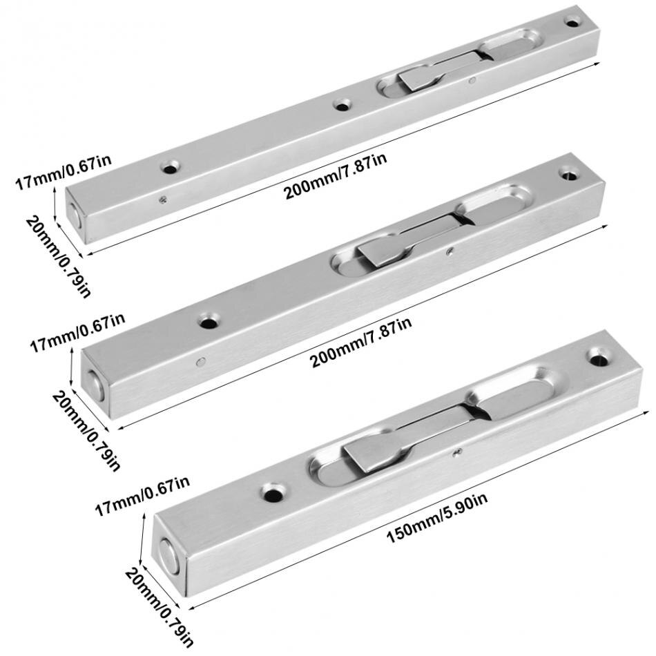 Stainless Steel Door Bolts Security Door Latch Bolt Guard Flush Latch Slide Bolt Lock Door Hardware 6/8/10inch