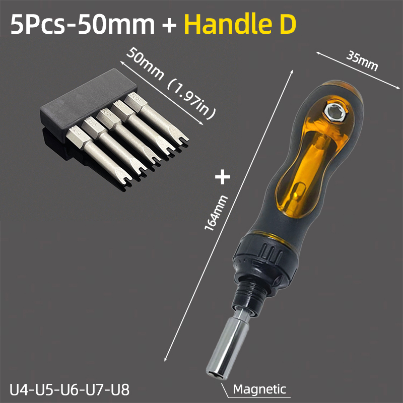 Magnetisk u-formad skruvmejselbitssats 1/4 " insex  s2 stål 50mm u4 u5 u6 u7 u8 u- typ skruvmejselbits spärrnyckel handverktyg: Blå