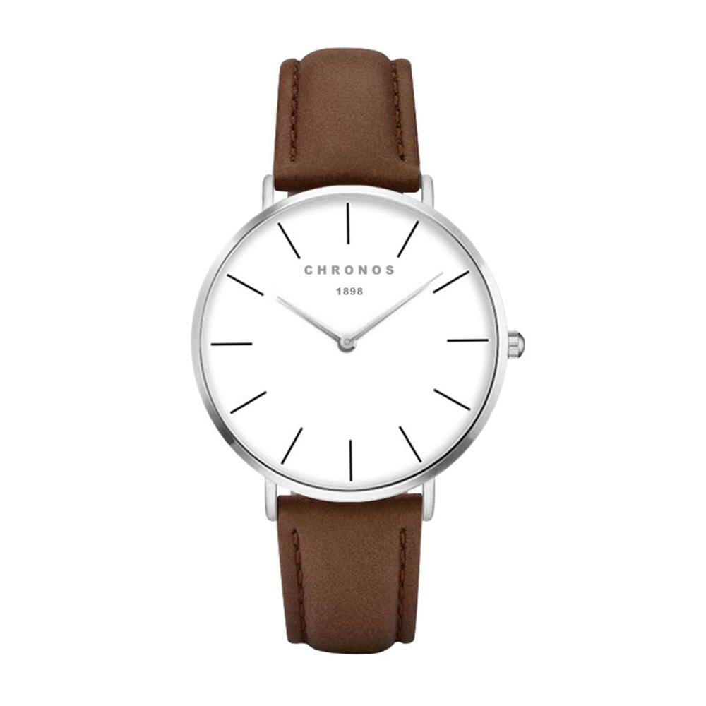 Chronos 1898 Mannen Vrouwen Simple Quartz Horloge Case Unisex Paar Lederen Horloges Grote Analoge Gezicht Bruin Zwart Montre Femme: CH-0240
